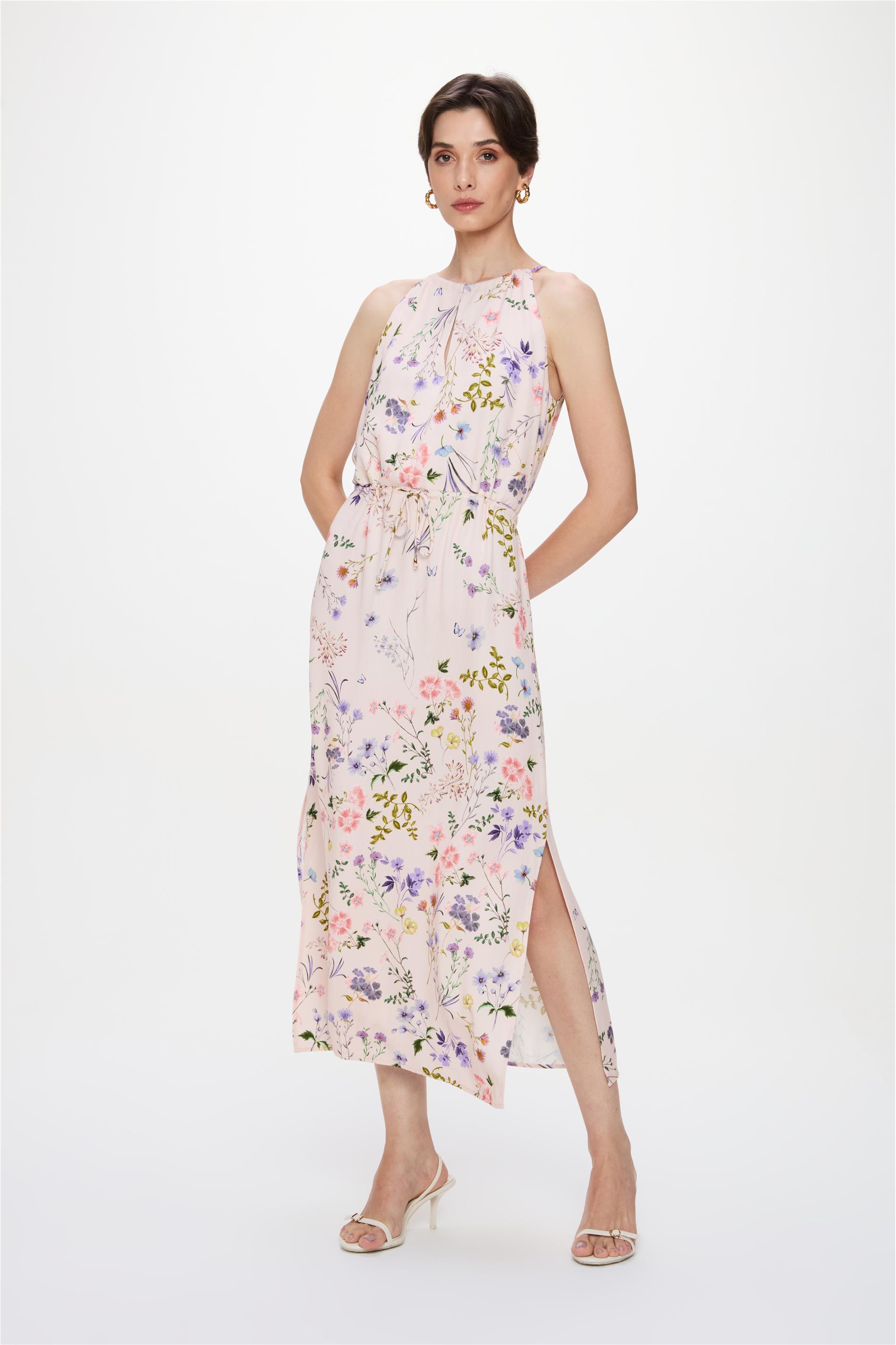Vestido Longo Estampa Floral Rosa
